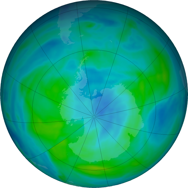 Antarctic ozone map for 14 March 2020
